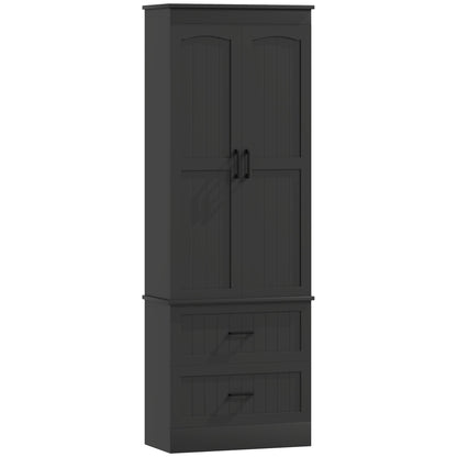 Tall Pantry Cabinet, 67" Kitchen Storage Cabinet with Adjustable Shelves and 2 Drawers for Kitchen, Dining Room, Black