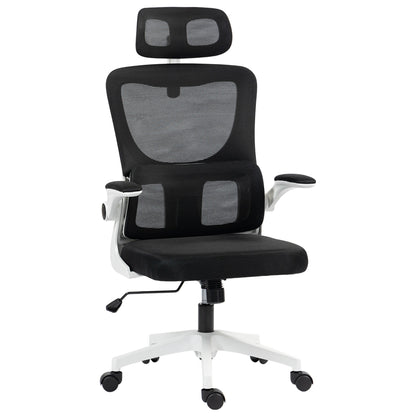 Ergonomic Office Chair, Mesh Computer Desk Chair with Adjustable Headrest, 4D Lumbar Support, Flip-up Arm, Grey