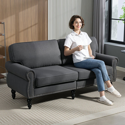 Stylish Midback Double Sofa with Sponge Padding, 2 Seater Sofa Couch, with Rubber Wood Leg, Grey