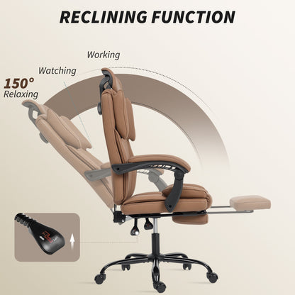 Reclining Office Chair, Executive Desk Chair with Pet-Friendly Fabric, Headrest, Footrest, Swivel Wheels, Black