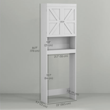 Over The Toilet Cabinet, Modern Bathroom Above Toilet Storage with Barn Doors and Open Shelf, Black