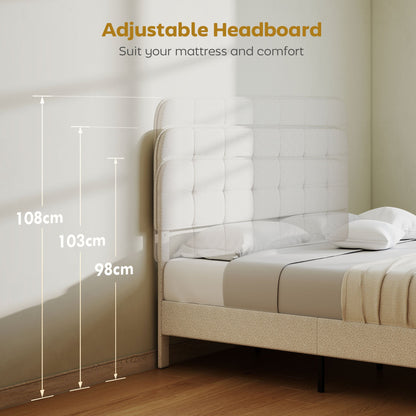 Queen Size Bed Frame with Adjustable Headboard Upholstered Platform Bed Frame with Wood Slat Support Noise Free White