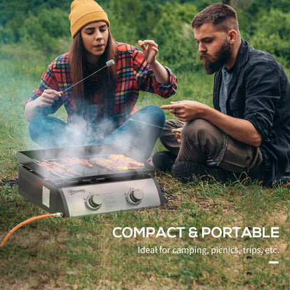 2 Burner Liquefied Gas Grill, Portable Tabletop BBQ Grill, for Camping, Picnic, Silver