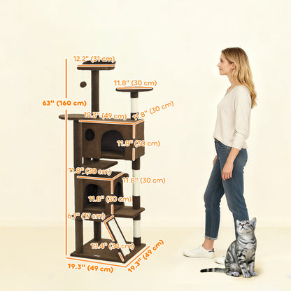 54" Cat Tree, Multi-Level Cat Tower with Scratching Posts, Cat Condos, Bed, Platforms, Ramp, Toy Ball, Beige