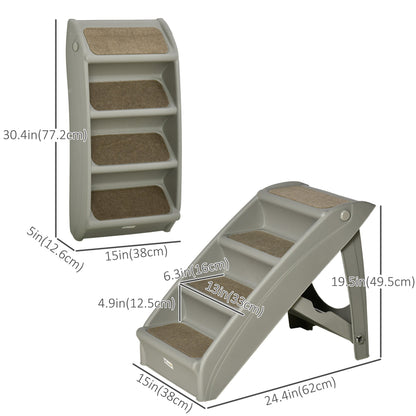 4-Level Portable Dog Stairs, Foldable Dog Steps for Small Dogs, Lightweight Cat Steps, with Nonslip Soft Mats, for High Bed, Sofa, Beige