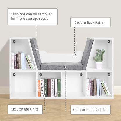 6-Cubby Bookcase with Seat Cushion, Cube Storage Shelf with Reading Nook for Home Office, Study, Blue