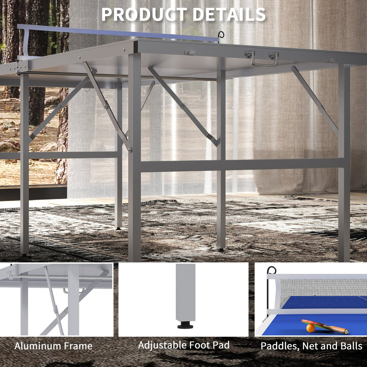 Portable Ping Pong Table Set, Table Tennis Table w/ Net, 2 Paddles, 3 Balls for Outdoor and Indoor, Easy Assembly, Blue