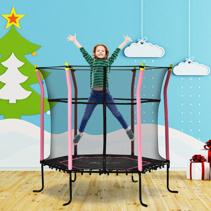 63" Kids Trampoline Mini Indoor Bouncer Jumper with Enclosure Net Elastic Thick Padded Pole Gift for Child Toddler Age 3-6 Years Old Blue