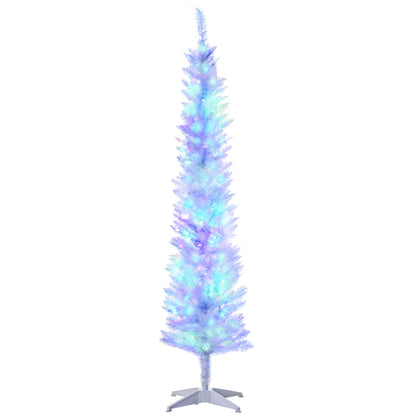 6' Prelit Christmas Trees, Pencil Artificial Christmas Tree with Colourful Surface Tips, Colourful LED Lights, White