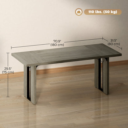 Industrial Kitchen Table for 8, 71" Rectangular Dining Table with Thick Tabletop for Dining Room, Grey Wood Finish