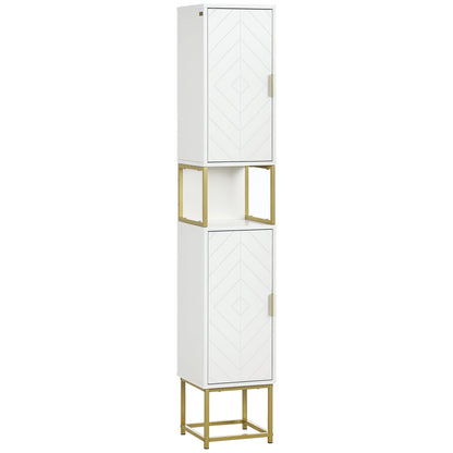 Tall Bathroom Storage Cabinet, Modern Narrow Bathroom Cabinet with Diamond Chevron Pattern and Adjustable Shelf, Black