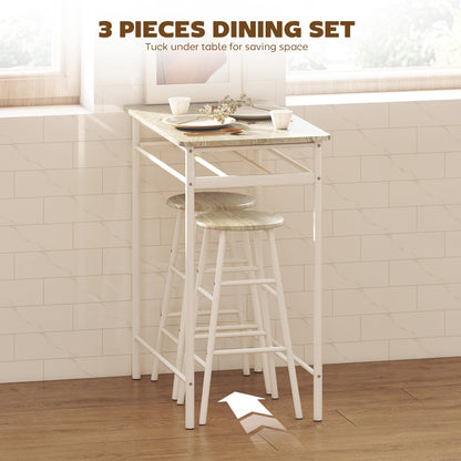 3 Piece Counter Height Bar Table Set with 1 Table, 2 Matching Stools, Dining Table Set with Storage Shelf and Metal Frame Footrest, Black and Oak