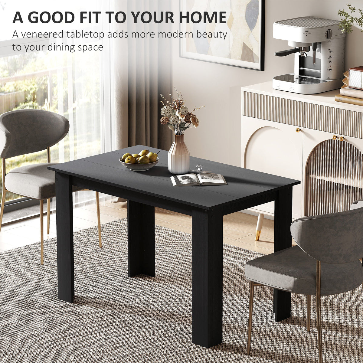 47" Kitchen Table for 4-6 People, Dining Table with Wood Effect for Dining Room, Black