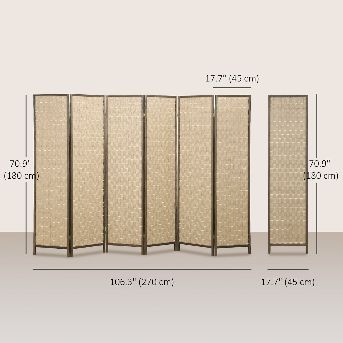 6 FT Room Divider, 4 Panel Folding Privacy Screen, Lightweight Handwoven Freestanding Partition for Home Office, Brown