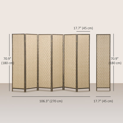 6 FT Room Divider, 4 Panel Folding Privacy Screen, Lightweight Handwoven Freestanding Partition for Home Office, Brown