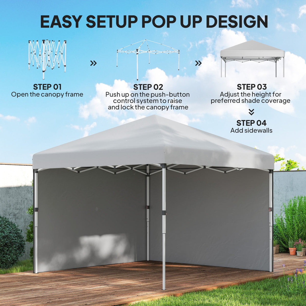 10' x 10' Pop Up Canopy with Sidewalls, Roller Bag, Height Adjustable Instant Tent for Outdoor, Garden, Patio, Black