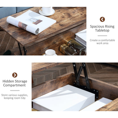 Reese Lift Top Coffee Table with Hidden Storage Compartment-Rustic Brown