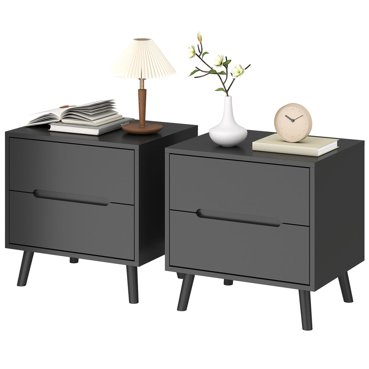 Nightstand, Bedside Table with 2 Drawers, Modern Side End Table with Solid Wood Legs for Bedroom, White