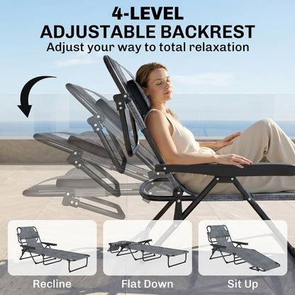 Folding Lounge Chair w/ Reclining Back, Cream White