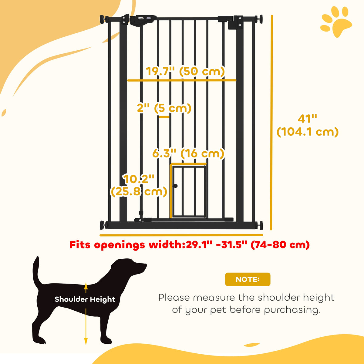 41" Easy Open Indoor Dog Gates for Doorways, House, Stair - Black