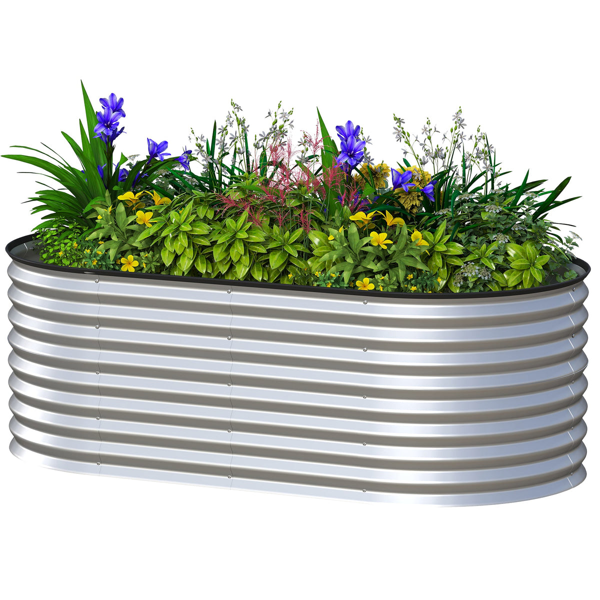 5 x 2.5 x 2 ft Galvanized Raised Garden Bed, Easy DIY Oval Planter Box with Safety Edging and Gloves, Silver
