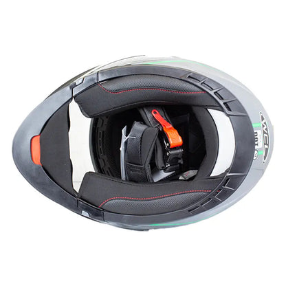 West Coast Leather Black and Green Leather Biker Helmet