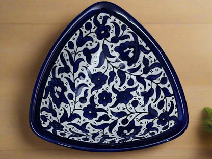 Handmade Ceramic Triangle Appetizer Plate – 7” Serving Dish | Moroccan & Floral Patterns