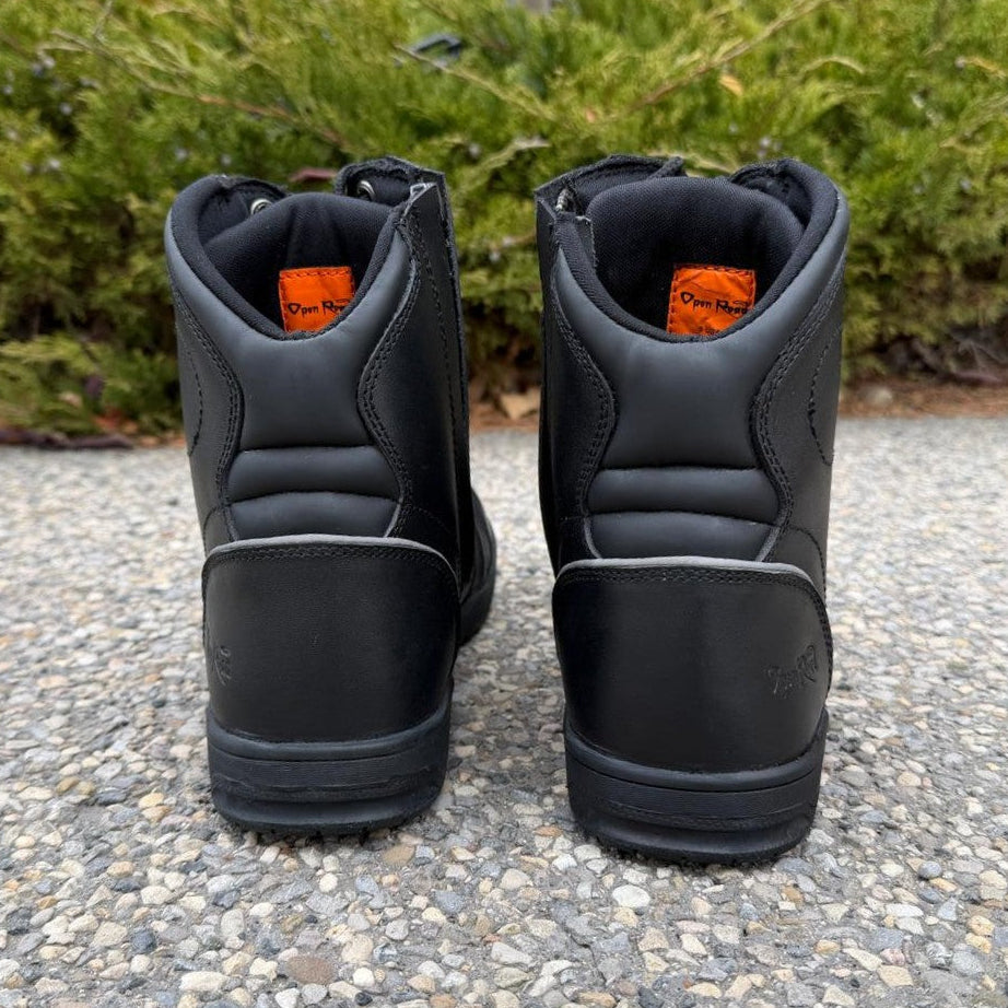 Men's Sneaker Biker Boots. Black Cowhide Leather with Lace-Up & Side Zip