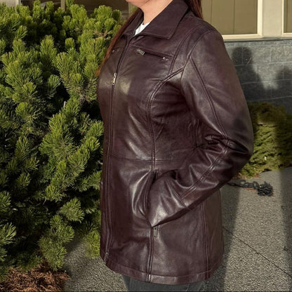 Classic Women's Mid-Length Lamb Leather Jacket