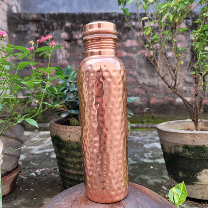 Pure Copper Hammered Water Bottle (950ML) | 100% Certified Copper | Leak-Proof | Handcrafted Ayurvedic Design