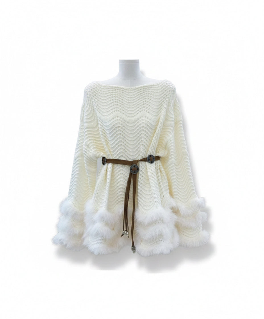 Fur Belted Mini Dress