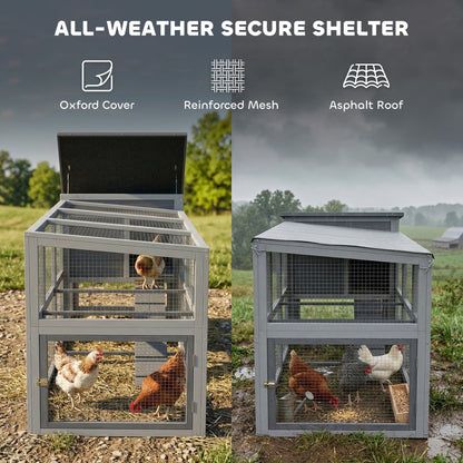 Large Chicken Coop, Wooden Hen House with Covered Run, Nesting Box, Pull-Out Tray, Opening Asphalt Roof