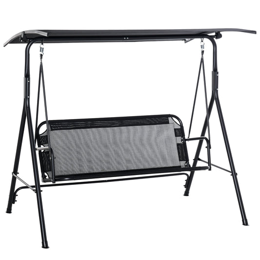 2-Person Porch Swing Chair, 2 Seater Patio Swing Bench w/ Adjustable Canopy, Breathable Seat for Garden, Poolside, Black