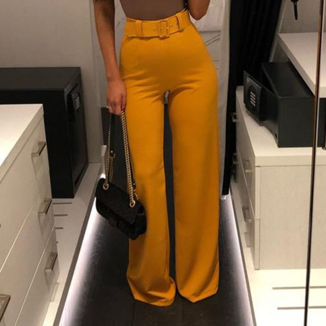 Bell Bottom Belted Dress Pants