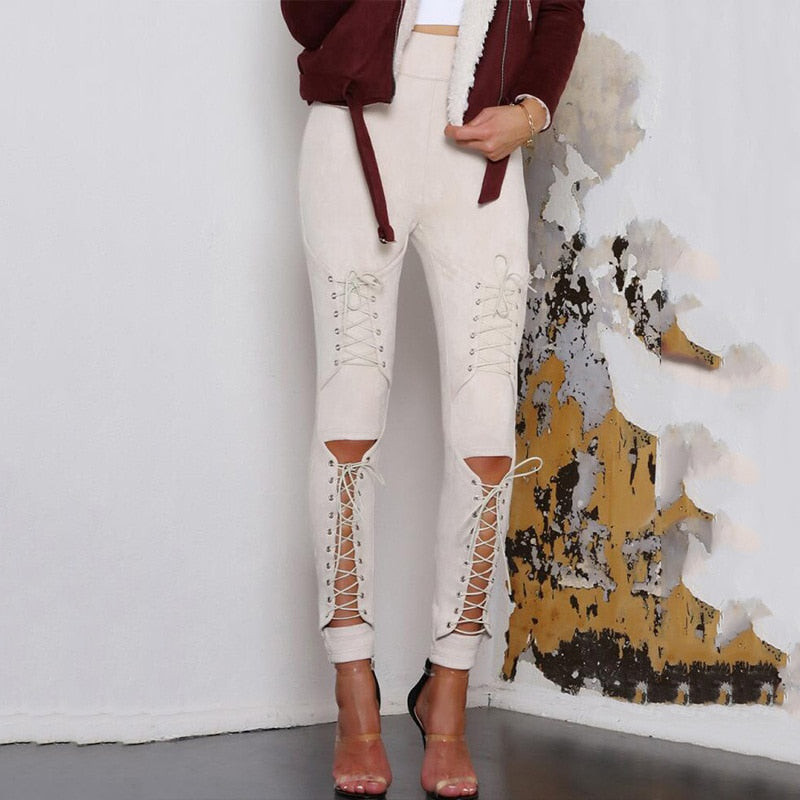 Front Lace Suede Pants