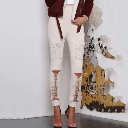 Front Lace Suede Pants