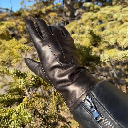 Women's Drum Dyed Lamb Leather Gloves with Luxurious Rabbit Fur Trim