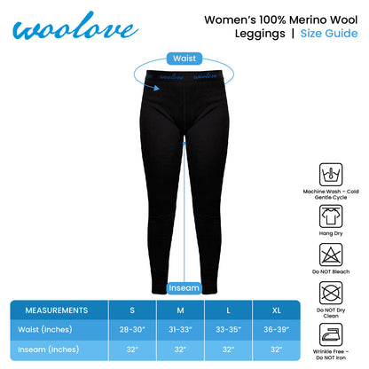 Women's 100% Merino Wool Long Underwear Base Layer Leggings 190 GSM - Midweight