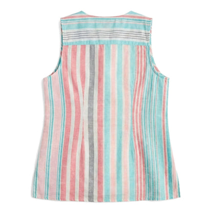 Women's [L] Kohala Stripe 1/4 Zip Linen Sleeveless Blouse | Tommy Bahama