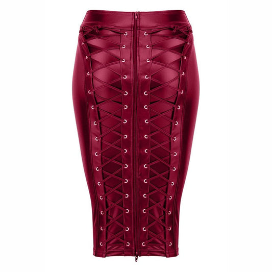 Lace Up Zip Mid Skirt