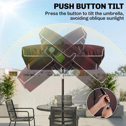 6.5x4ft Rectangle Patio Umbrella Aluminum Tilt Adjustable Garden Parasol Sun Shade Outdoor Canopy Beige