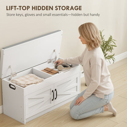 Shoe Storage Bench, Entryway Bench with 2-Tier Cabinet, Flip-Top Storage, Padded Cushion for Hallway, Rustic Brown