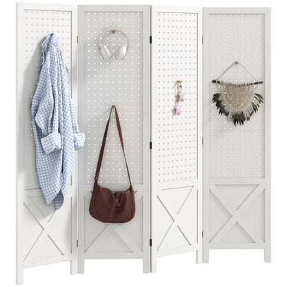4.7' 3 Panel Wooden Room Divider with Pegboard Display, Folding Privacy Screen for Home Office, Natural