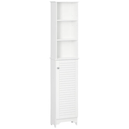 Tall Bathroom Storage Cabinet, Freestanding Linen Tower with 3-Tier Open Adjustable Shelf, White
