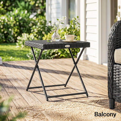 Rattan Coffee Table Folding Patio Outdoor Side Table Wicker for Balcony, Porch, Poolside, 15.75"x15.75"x15.75", Grey