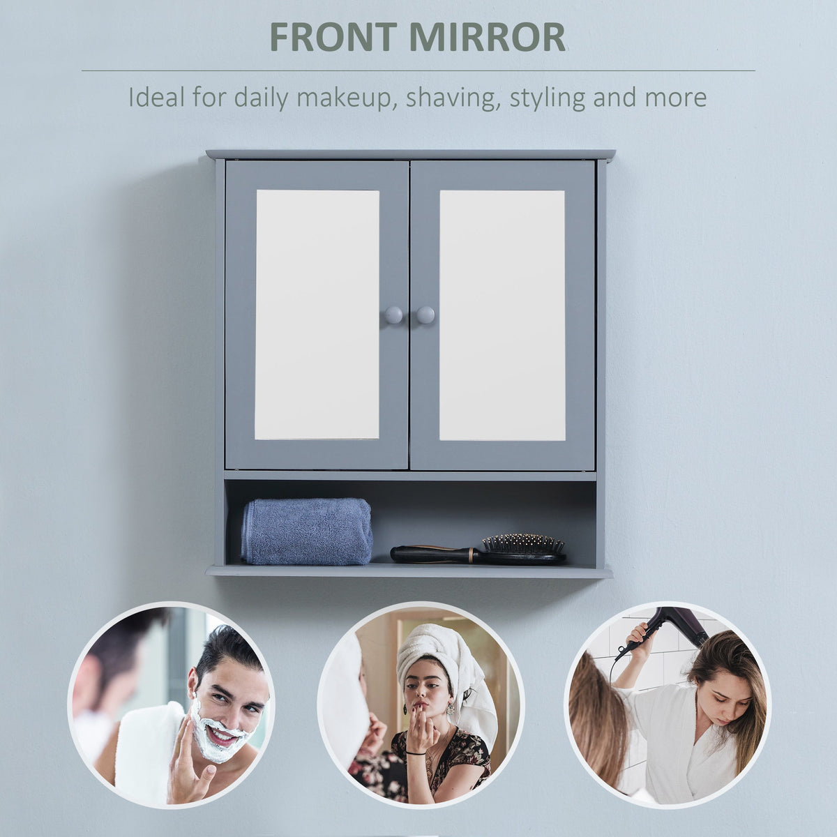 Medicine Cabinet, Wall-Mounted Bathroom Mirror Cabinet with Double Doors, Open Shelf, and Adjustable Shelf, Modern Bathroom Wall Cabinet, White