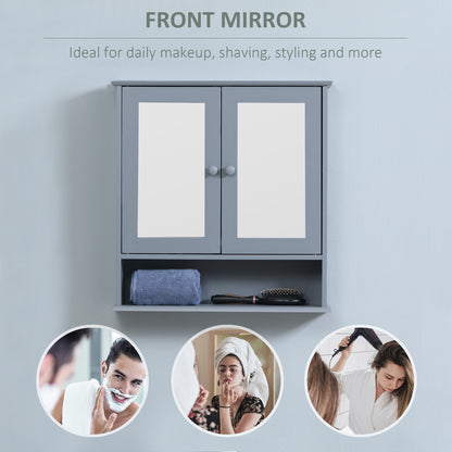 Medicine Cabinet, Wall-Mounted Bathroom Mirror Cabinet with Double Doors, Open Shelf, and Adjustable Shelf, Modern Bathroom Wall Cabinet, White