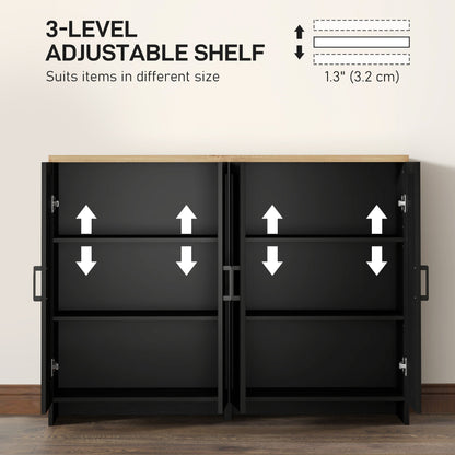 Modern Sideboard Buffet Cabinet, Modern Kitchen Storage Cabinet with 3 Doors Adjustable Shelves, for Dining Room, Black