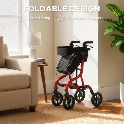 Foldable Rollator Walker with Seat for Seniors, Lightweight Rolling Walker with Adjustable Handles, Green