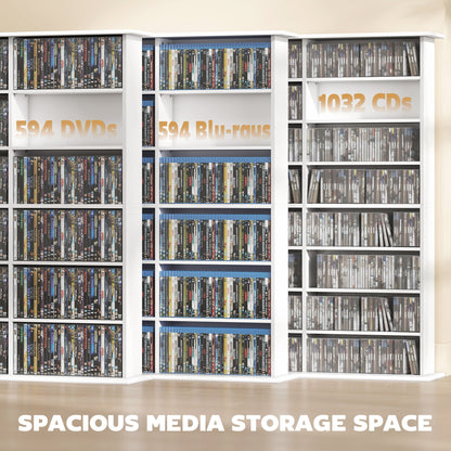 Media Storage Cabinet, 8-Tier DVD Shelf with 18 Adjustable Shelves, Holds 1032 CDs, 594 DVDs or Blu-rays, Black